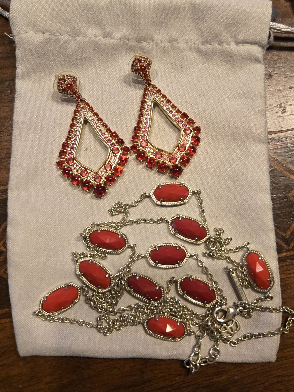 Kendra Scott Gold-Tone Red Crystal Drop Earrings & Red Stone Necklace Set